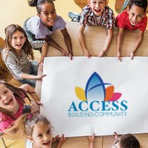 kids with access food drive banner